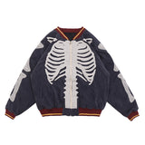 Skeleton Varsity Jacket Men's Autumn Winter Retro Embroidered Jacket Men's Loose