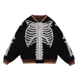 Skeleton Varsity Jacket Men's Autumn Winter Retro Embroidered Jacket Men's Loose