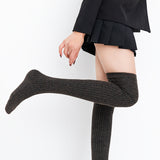 Winter Thick Knit Thigh High Socks Long Stockings Boot Thread Knitted Solid Color Stockings Bunching Socks