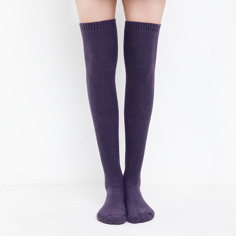 Winter Thick Knit Thigh High Socks Long Stockings Boot Solid Color Thigh High Socks Thick below the Knees Women's Stockings