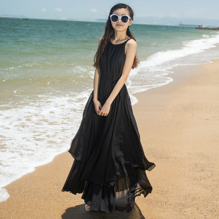 Mauve Dress Summer Beach Chiffon Dress Plus Size Bohemian Seaside Vacation Sling Maxi Dress