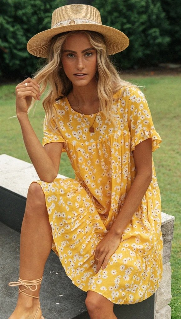 Spring and Summer New round Neck Printed Pastoral Style cottagecore aesthetic dress