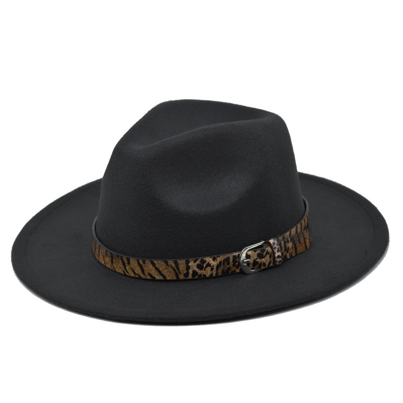 Italian Fedora Hats Leopard Hat Jazz Top Hat Broad-Brimmed Hat