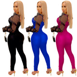 See through Pants Suit Women's Tight-Fitting Solid Color Casual Mesh One-Piece Trousers