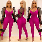 See through Pants Suit Women's Tight-Fitting Solid Color Casual Mesh One-Piece Trousers