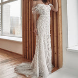 Wedding Guest Dress Autumn Seaside Vacation Fishtail Sexy Backless Spaghetti Straps Lace Dress