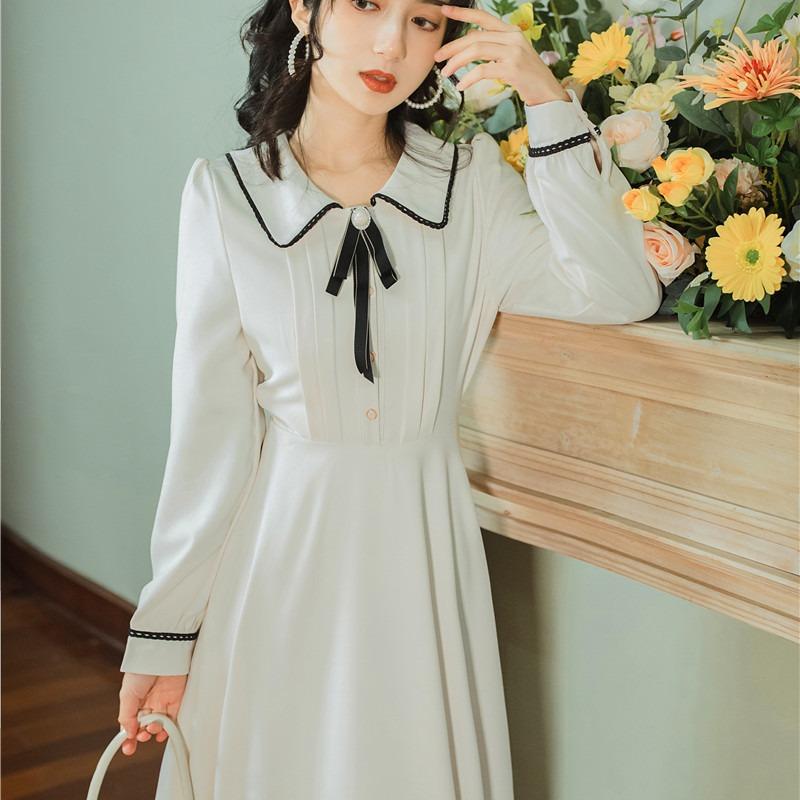 Pleated Bow Chanel-Style Slimming cottagecore aesthetic dress