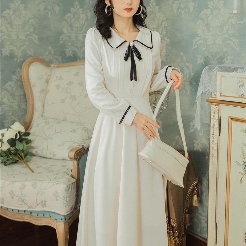 Pleated Bow Chanel-Style Slimming cottagecore aesthetic dress