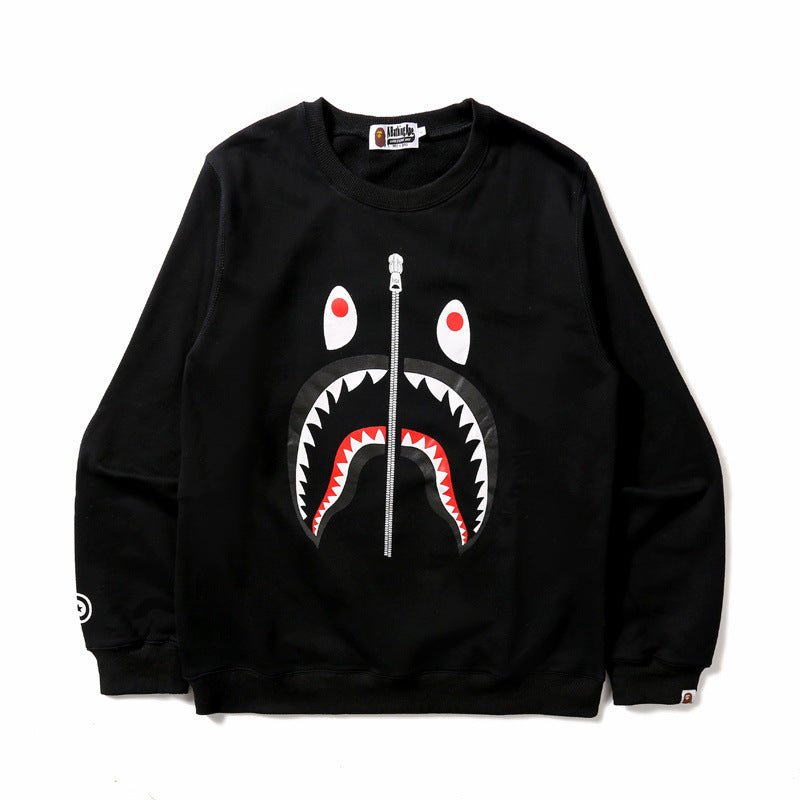 Shark Print Sweatshirts Zipper Round-Neck Pullover Autumn And Winter Male And Female Couples Wear Base