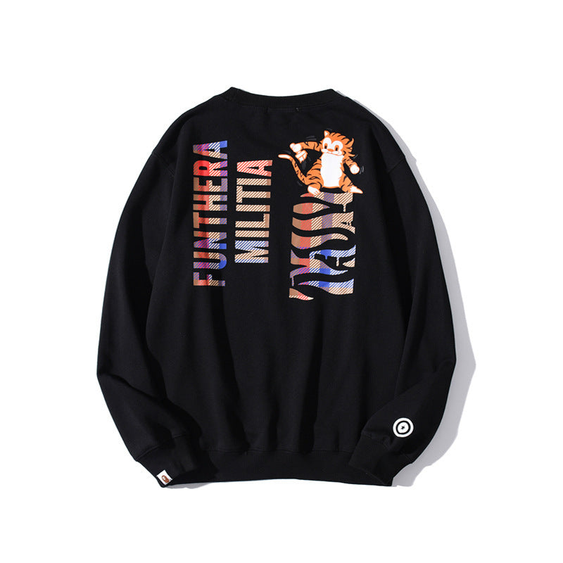 Shark Print Sweatshirts Shark Head Tiger Head Printed Pullover Sweatshirt Round Neck Bottoming Shirt