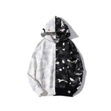 Shark Print Jacket Shark Head Black And White Luminous Coat