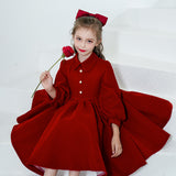 Princess Charlotte Flower Girl Dress Princess Dress Spring Costume for Piano Performance Little Host Wine Red Children's Dress