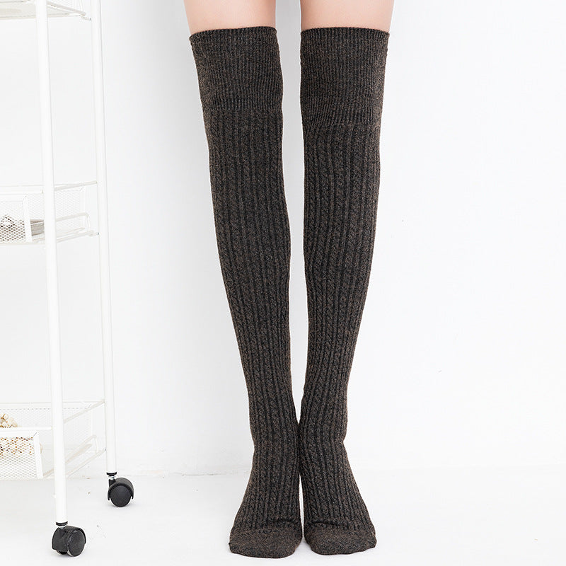 Winter Thick Knit Thigh High Socks Long Stockings Boot Thread Knitted Solid Color Stockings Bunching Socks