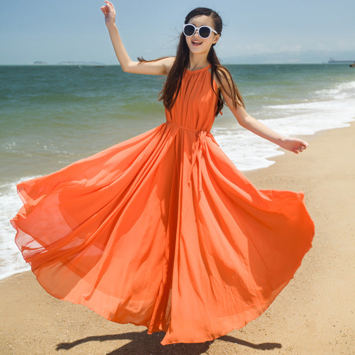 Mauve Dress Summer Beach Chiffon Dress Plus Size Bohemian Seaside Vacation Sling Maxi Dress