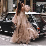 Olivia Wilde See through Dress Puff Sleeve Mesh Dress Long Dress