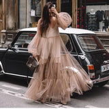 Olivia Wilde See through Dress Puff Sleeve Mesh Dress Long Dress