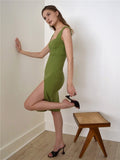 Dress Summer Square Collar Sheath Slim Slit Dress Milkmaid Dress