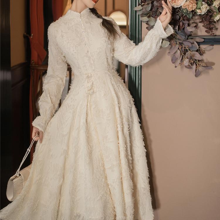 Stand Collar Tassel Large Swing Vintage cottagecore aesthetic dress