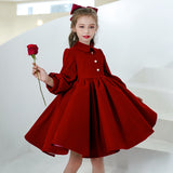 Princess Charlotte Flower Girl Dress Princess Dress Spring Costume for Piano Performance Little Host Wine Red Children's Dress