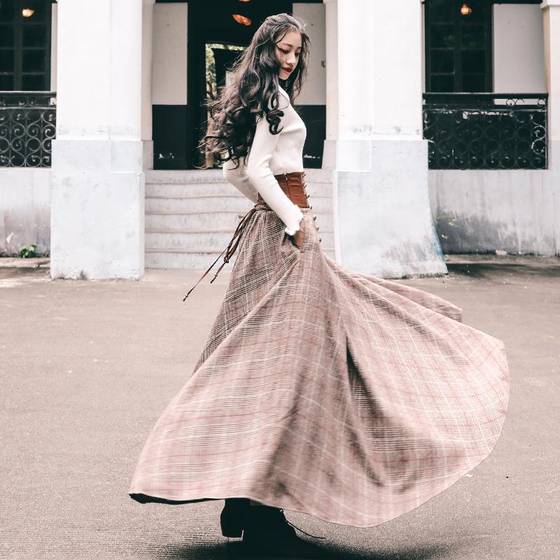 Wavy Sweater & Vintage High Waist with Straps Long Swing Skirt Set Cottagecore Outfit