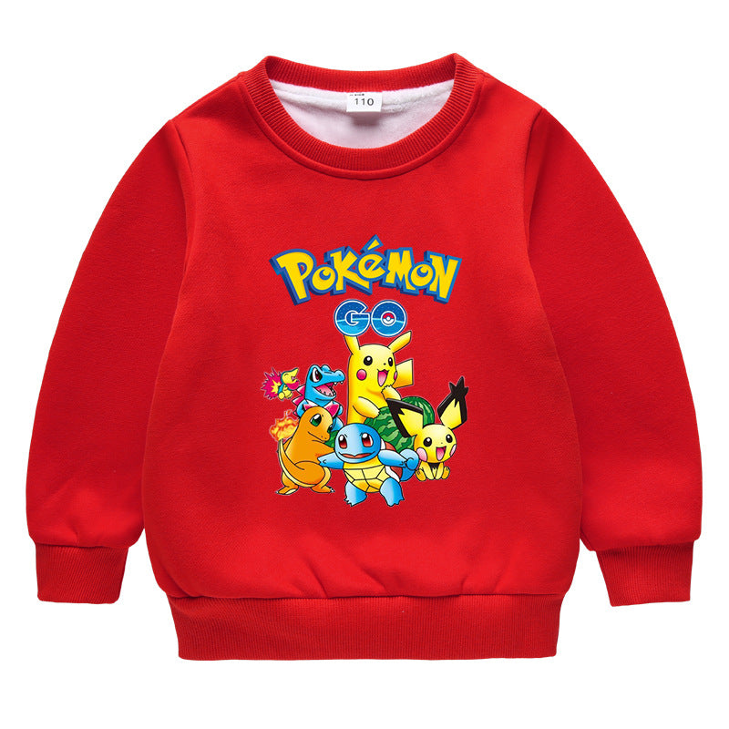 Children Pokemon Pikachu Hoodie Autumn and Winter Clothing Children's Fleece-Lined Sweater Double Layer Thickened Coat Top