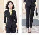 Women Autumn Uniform Designs Formal Style Office Lady Bussiness Attire Work Suit Striped British Style Two-Piece Set