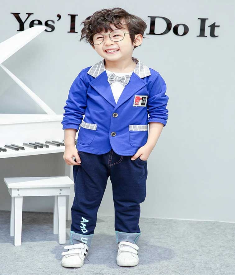 Children Boy Co Ord Coat T-shirt Pants 3 Piece Set