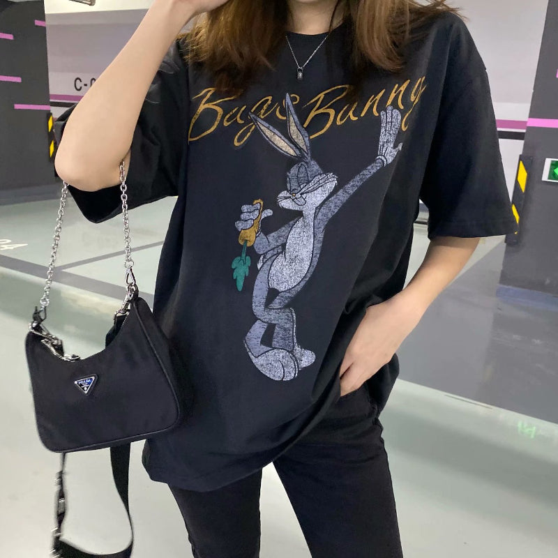 Bugs Bunny Shirt Top Printed Loose Short-Sleeved Summer Clothes