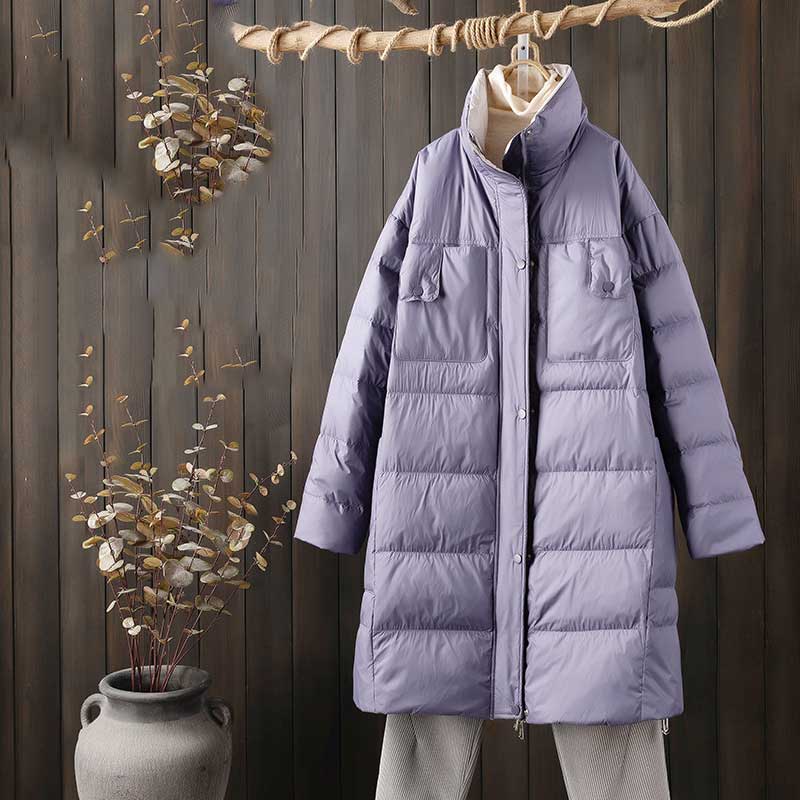 Women Winter Coats Puffer Jacket Down Coat Winter Clothing Mid-Length Loose Lapel Down Jacket Coat