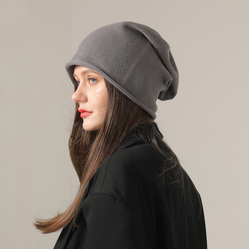 Toboggan Hat Knitted Hat Spring and Autumn Black Woolen Cap Closed Toe Beanie Hat Men