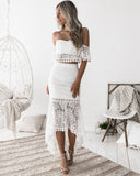 Bohemian Coachella Outfits Dress Lace Tube Top Backless Pencil Skirt Two-Piece Set