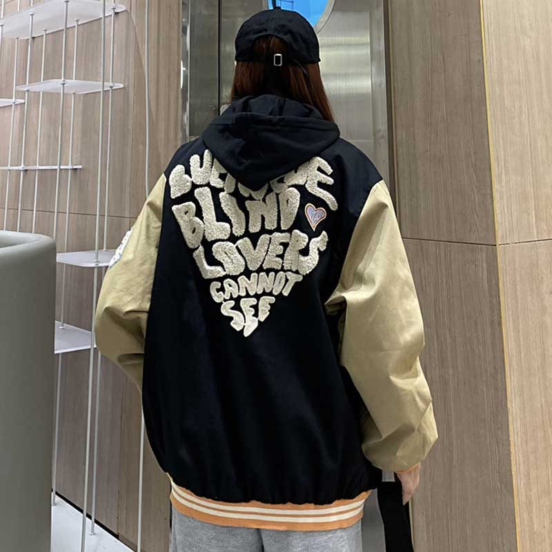 Brown Varsity Jacket Fashionable Coat Women's Autumn Loose Design Flocking Letter Street Retro Baseball Uniform