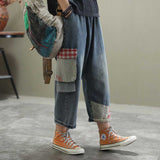 Women Patchwork Jeans Vintage Washed Loose Jeans Casual Women