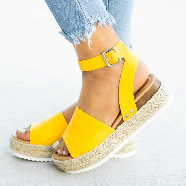 Women Open Toe Sandals Flats Spring Ankle-Strap Buckle Sandals