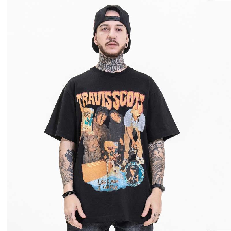 Oversized 90S T Shirt Hip Hop Rap Dark Style Character Printed Short Sleeve T-shirt Men and Women
