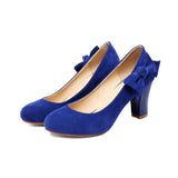 Nude Block Heels Brushed Velvet Low-Cut Shoes Bow Pumps Chunky Heel High Heels