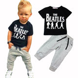 Children Boy Co Ord 2 Piece Set Summer Letter Black Short-Sleeved T-shirt Harem Pants