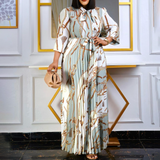 Nina Parker plus Size Dresses Long Sleeve Printed Pleated Strap Dress plus Size Dress