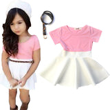 Girl Dress Pink Skirt with Leopard Print Belt Summer Fashion