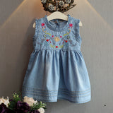 Girl Dress Summer Denim Vest  Embroidery Dress