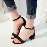 Hot Pink Heels Spring Sandals Chunky Heel Suede High Heels Pointed Toe Shallow Mouth Mid Heel Strap Roman Style Shoes