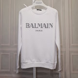 T Shirt Balmain Autumn and Winter Sweater Cotton Wool Loop Head Long Sleeve T-shirt Black and White Gilding Letters