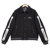 Bone Varsity Jacket Embroidered Bone Print Casual Jacket Coat