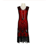 1920S Dress Vintage Sequins Dress Tassel Front and Back Deep V-neck Dress