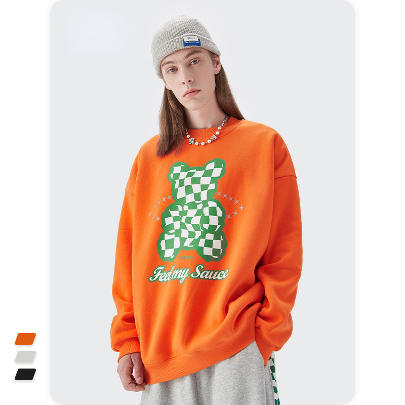 Preppy Aesthetic Sweatshirt Men's Autumn Green Printing round Neck Couple Wear