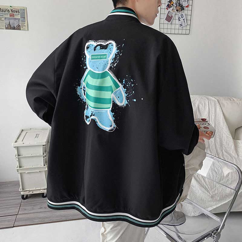 The Bears Varsity Jacket Autumn Couple Baseball Uniform Men Cartoon Bear Stand Collar Coat Jacket Men