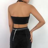 Women Rave Outfits Tops round Collar in Black Vest Women's Outer Wear Spring and Summer Women's Clothing Sexy