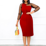 Nina Parker plus Size Dresses Mesh Slim Fit Patchwork Sheath Split Dress