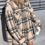 Women Fall Fall Retro Plaid Loose Shoulder Woolen Workwear Shirt Coat