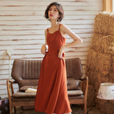 Burnt Orange Dress Summer Seaside Vacation Dress Strap Beach Dress Backless Beach Skirt Women's